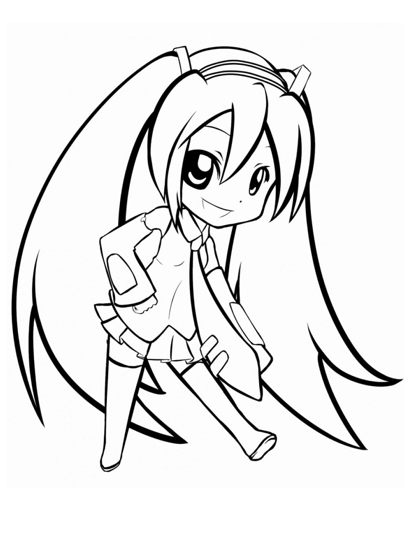 Cute Baby Miku Chibi Coloring Page   Anime Coloring Pages