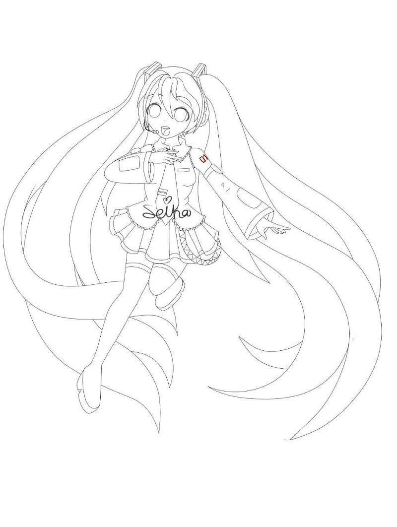 Hatsune Miku with Joy Coloring Page   Anime Coloring Pages
