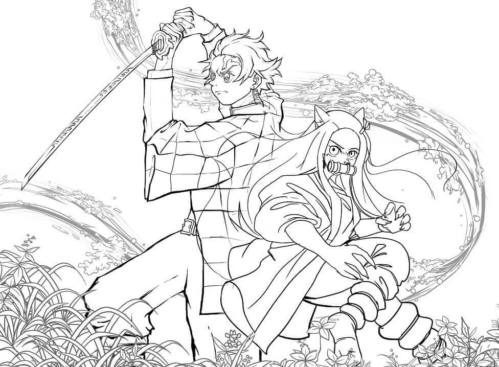 Nezuko And Tanjiro Demon Slayer Coloring Page Anime Coloring Pages