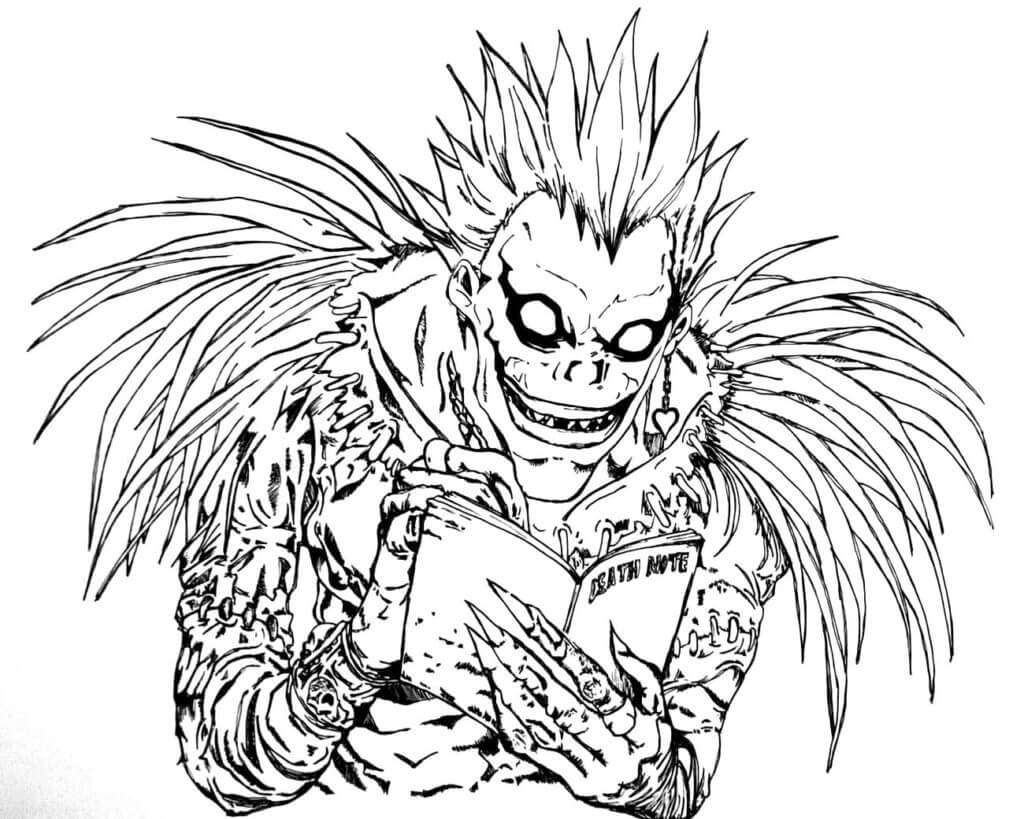 ryuk with death note Coloring Page - Anime Coloring Pages