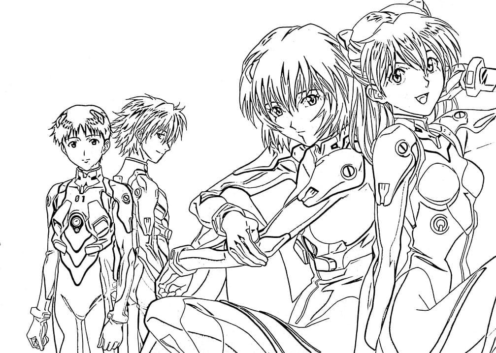 Neon Genesis Evangelion Characters Coloring Page - Anime Coloring Pages