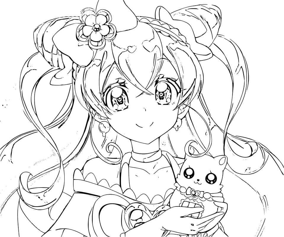 Cute Girl from Delicious Party Pretty Cure Coloring Page - Anime Coloring  Pages