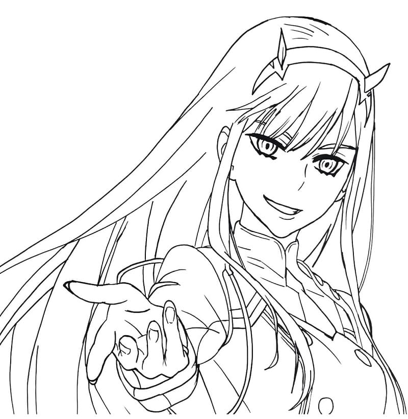 Amazing Zero Two Coloring Page - Anime Coloring Pages