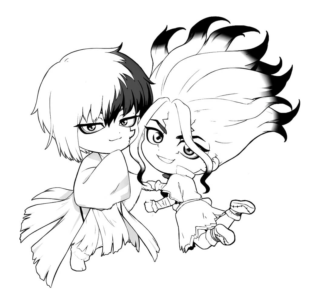 Chibi Gen Asagiri and Senku Ishigami