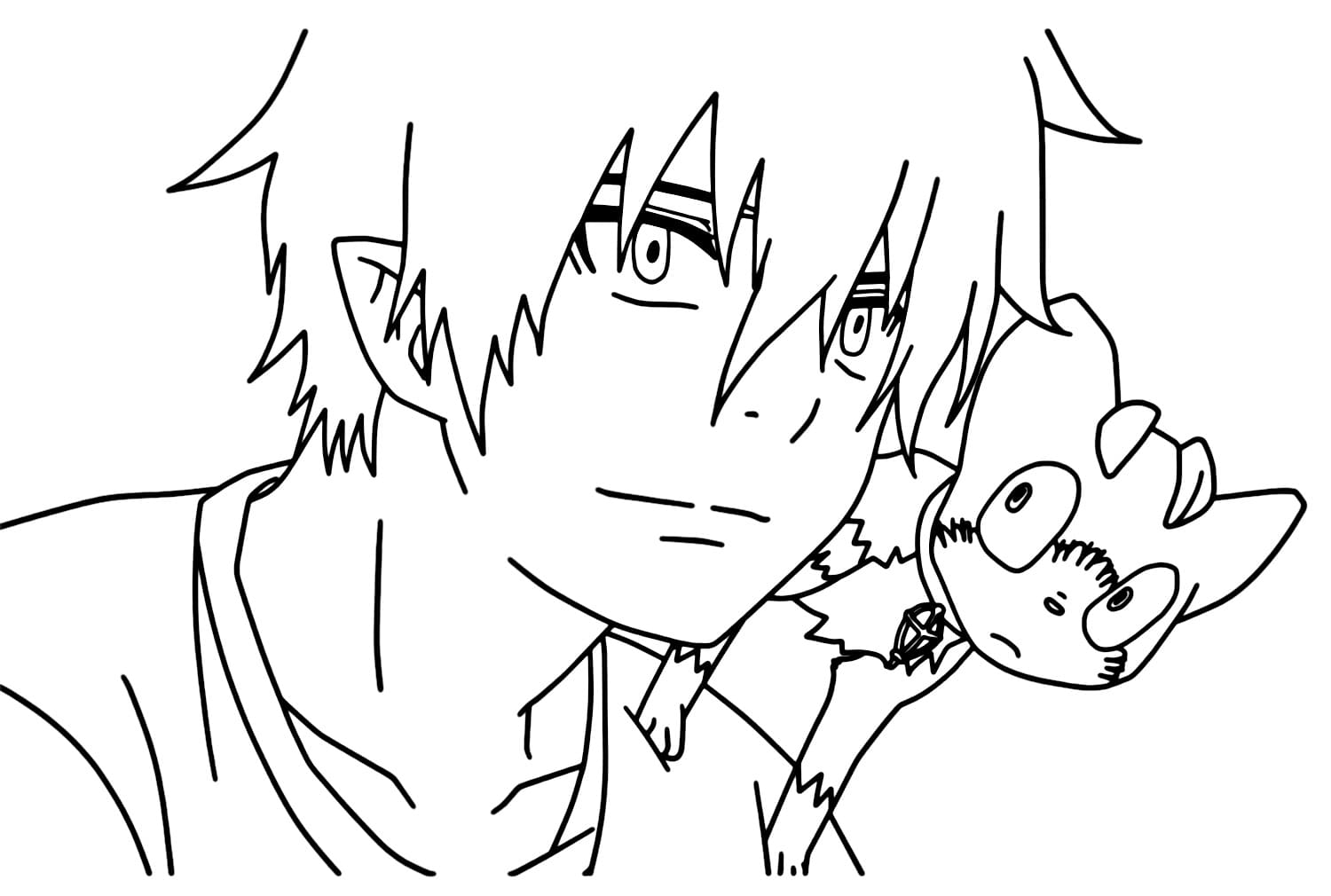 Rin Okumura and Kuro from Ao no Exorcist